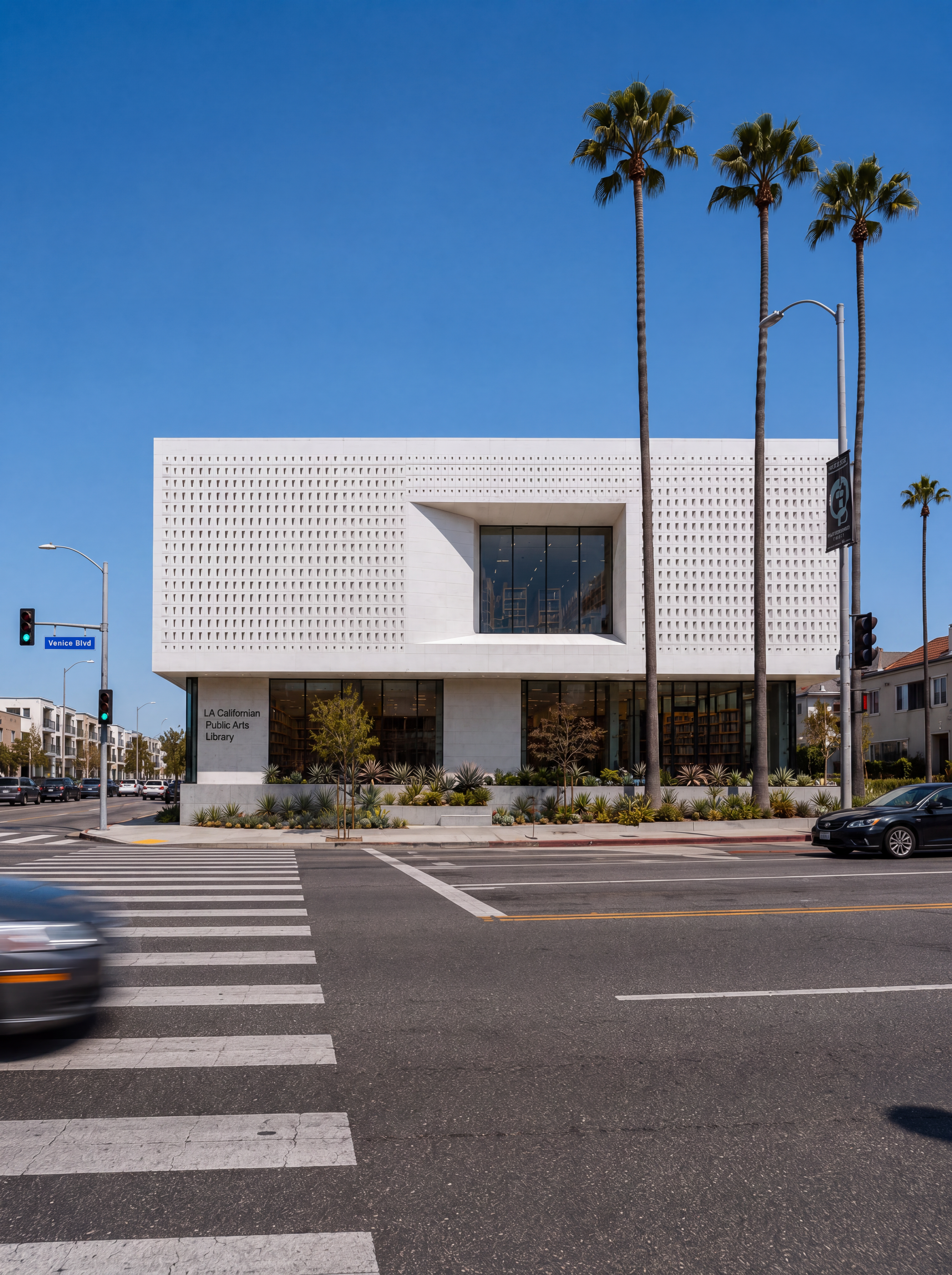 LA Californian Public Arts Library — secondary street elevation with landscape planting
